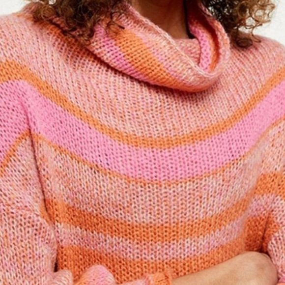 Free People Orange Candy Stripe Cowl Neck Sweater Tunic / Dress - Picture 4 of 16